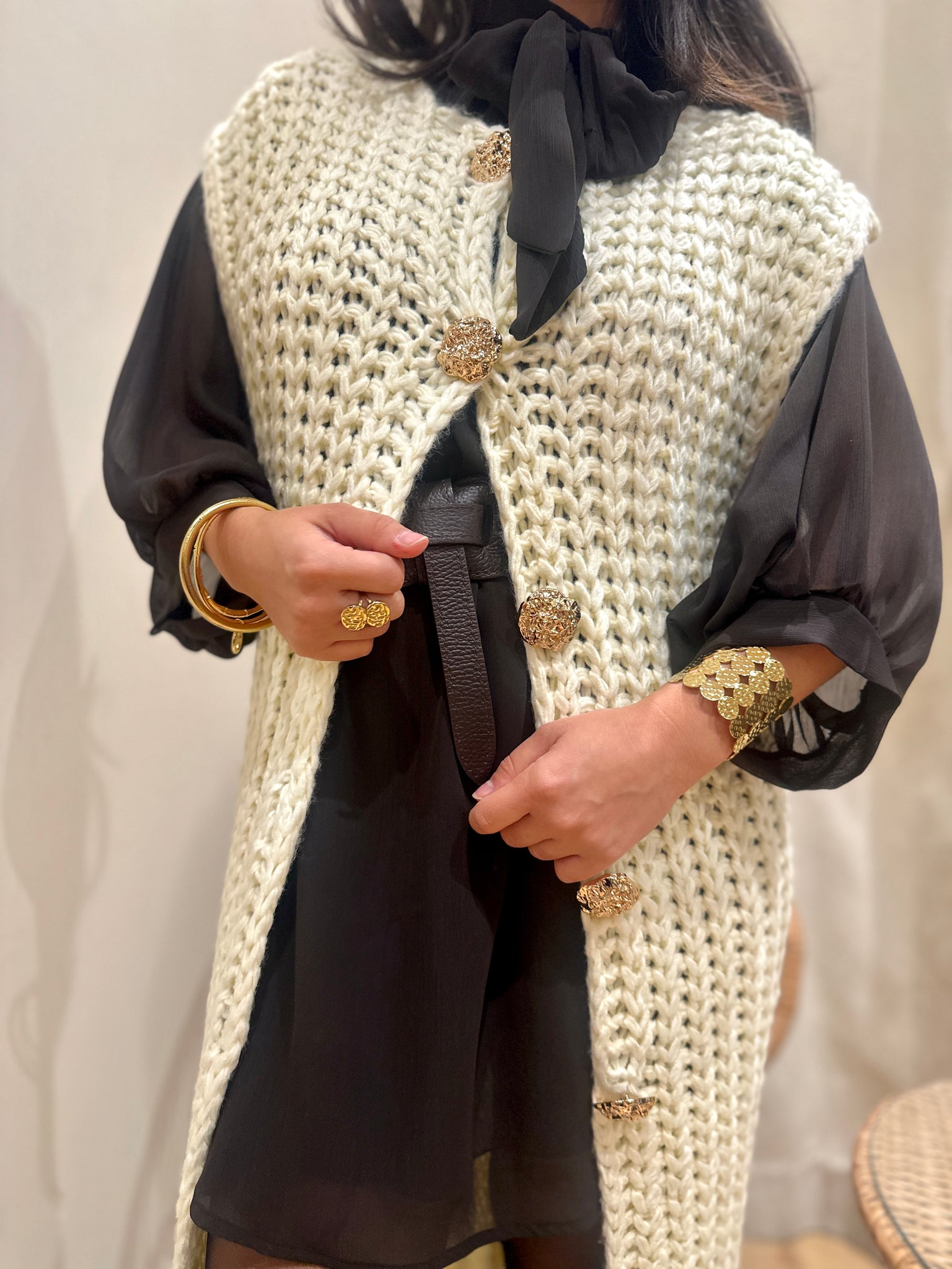 Gilet long en grosse maille BOUTONS